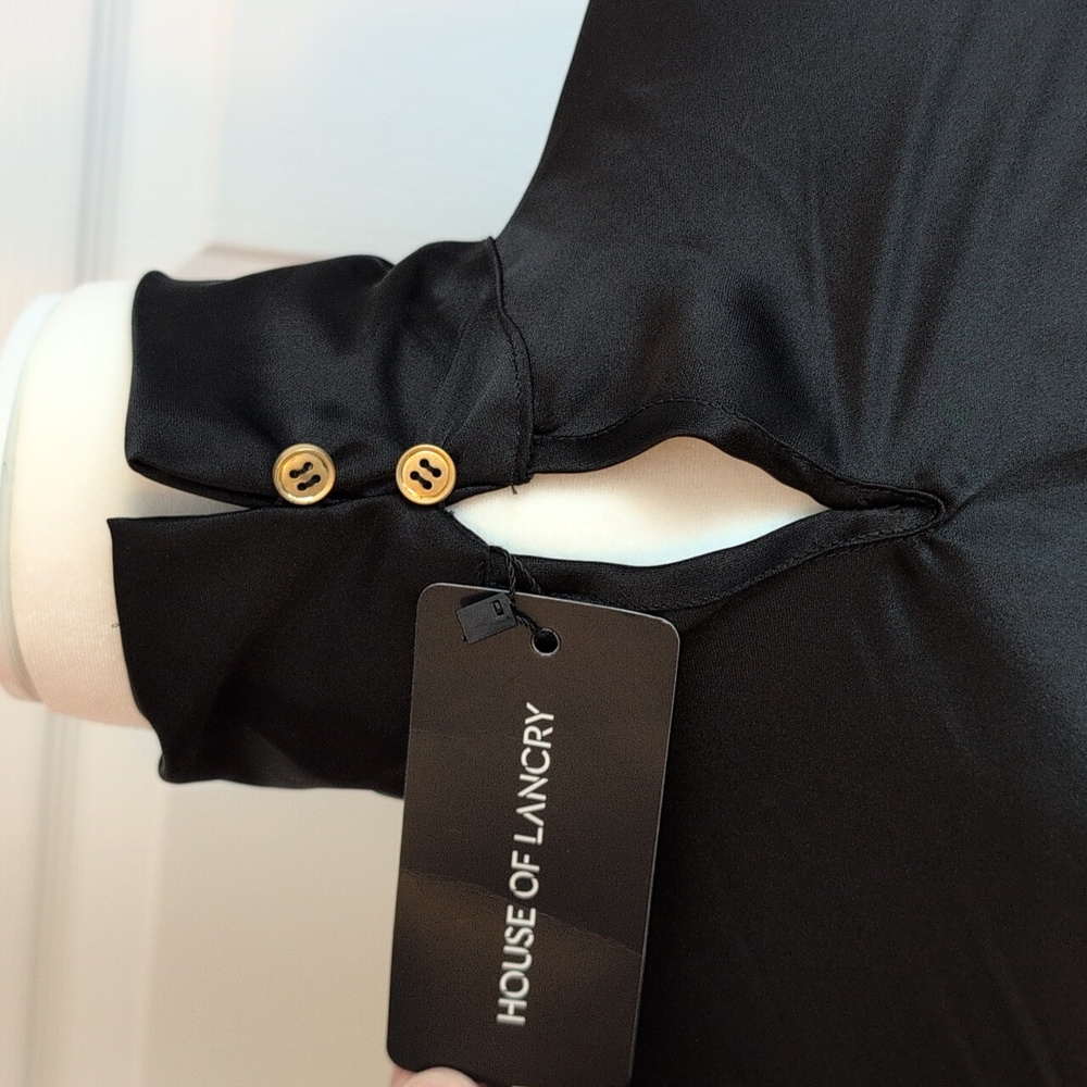 Elegant Black Long Sleeve High Neck Evening Dress NWT - Picture 6 of 10